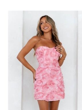 Hello Molly Pink Strapless 3D Rose Mini Dress